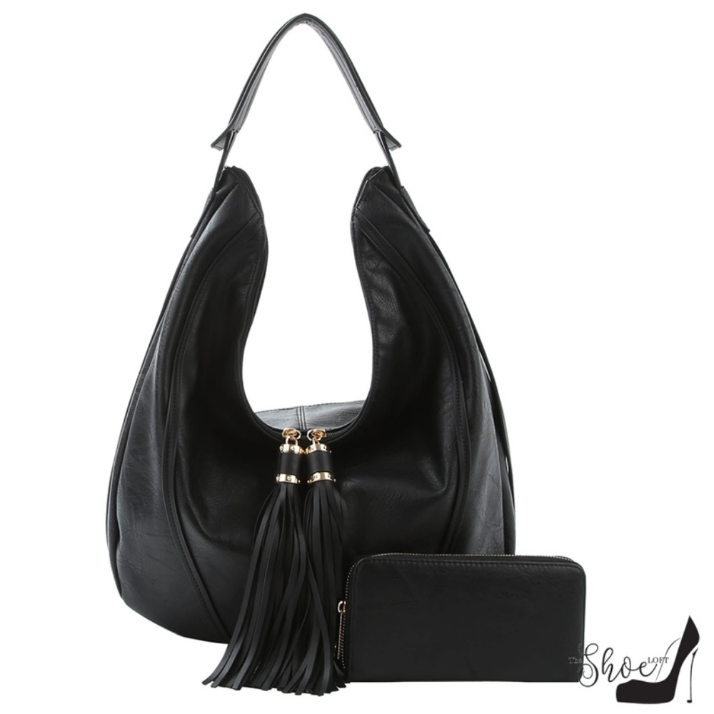 Double-Tasseled Hobo Handbag & Wallet Set